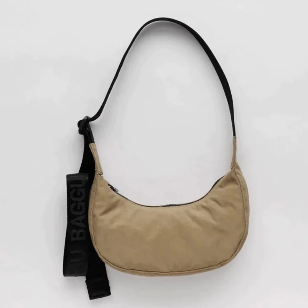 BAGGU Nylon Mini Crescent Bag in Dark Khaki